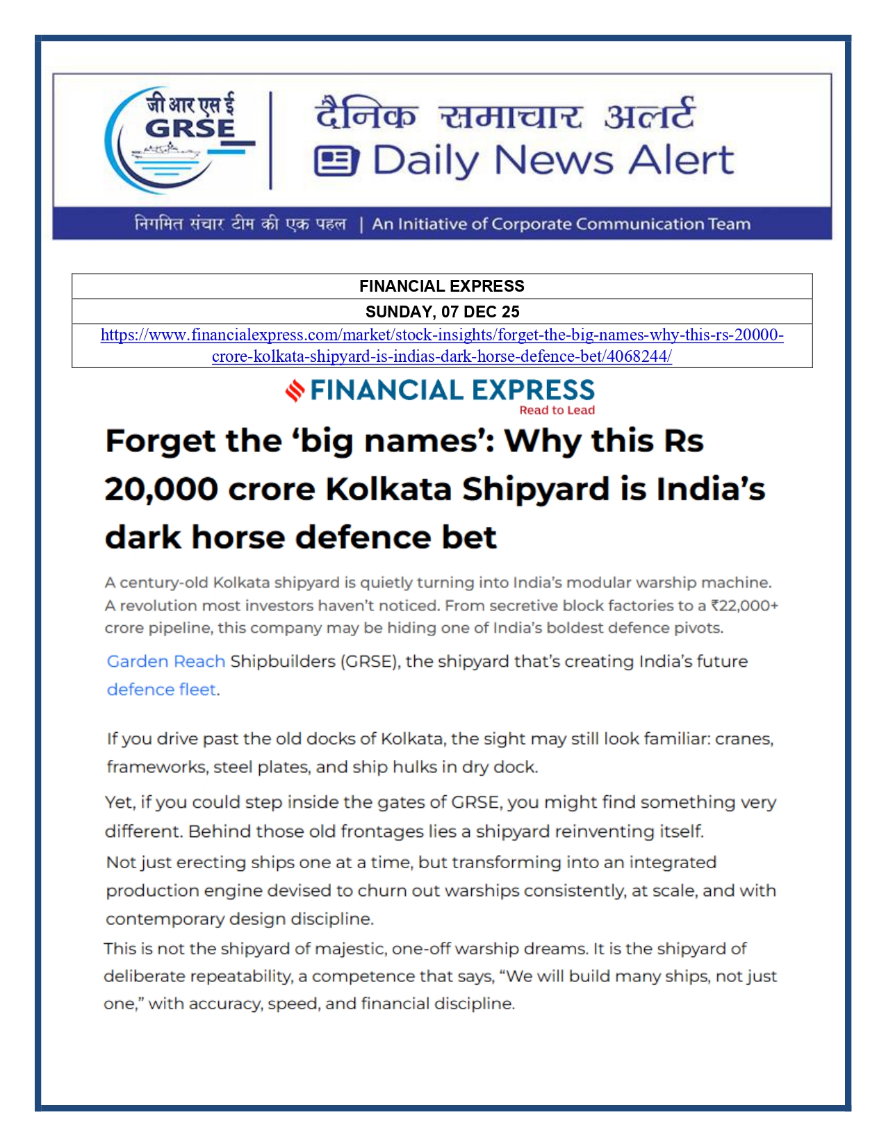  Press Coverage: 08 DEC 25: FINANCIAL EXPRESS 